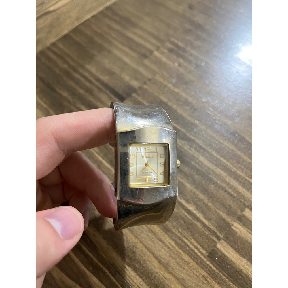 Geneva Platinum 7064 Silver Tone Cuff Bangle Watch Square Face Japan Movt
